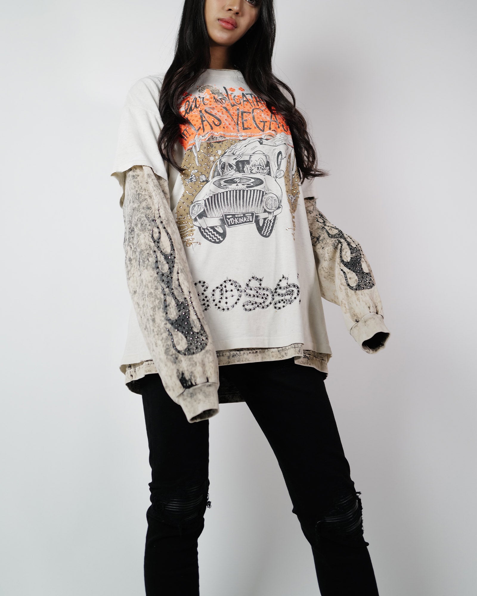 BOSSI・ボッシ スポーツウェア - L/S Tシャツ BOSSI DOUBLE LAYER VINTAGE RHINE STONE SHIRT 3
