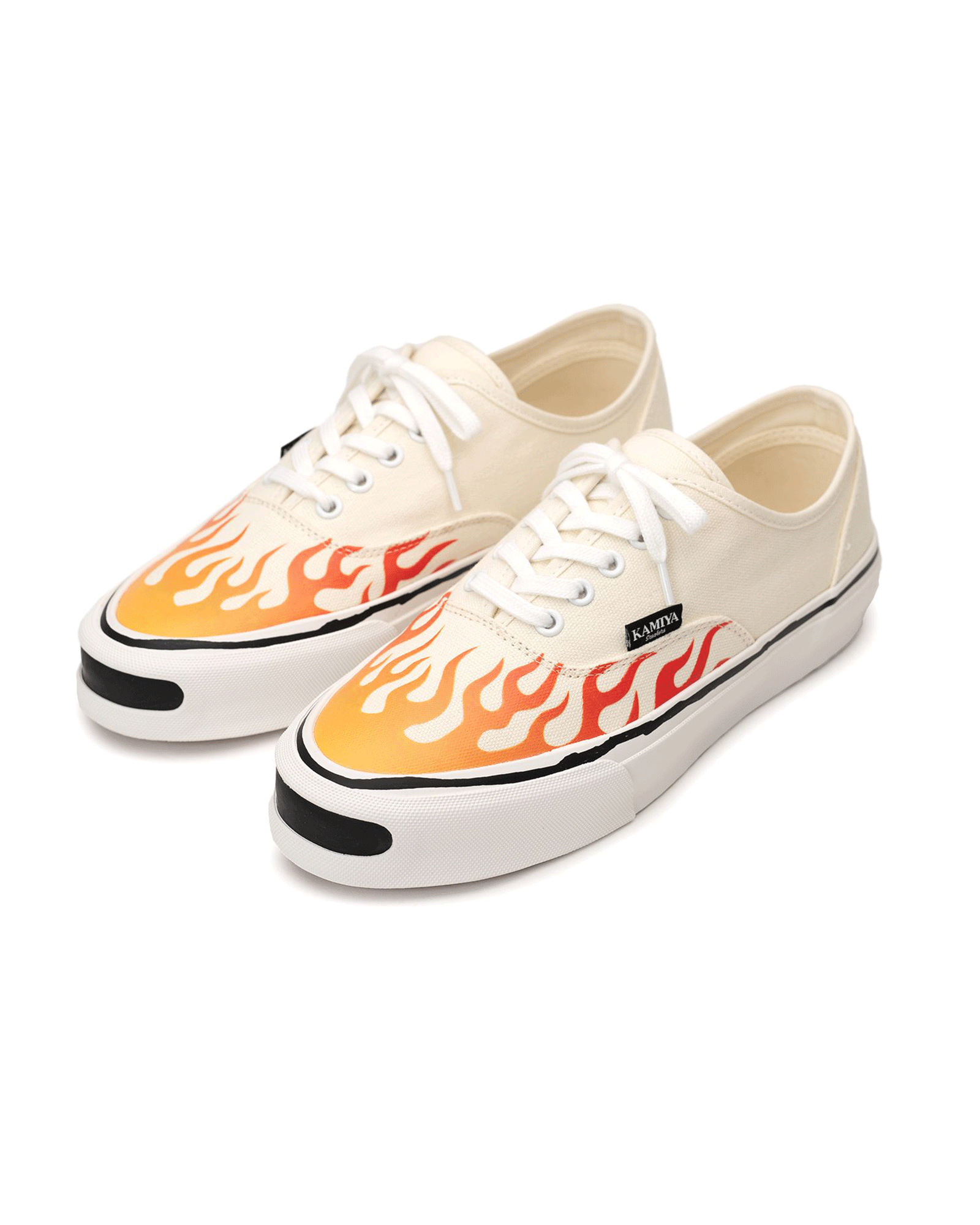 KAMIYA・カミヤ - ローカットスニーカー "HERC" FIRE PATTERN VULCANIZED SNEAKER  / WHITE